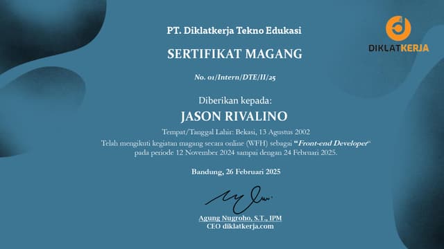 PT. Diklatkerja Tekno Edukasi Certificate 1